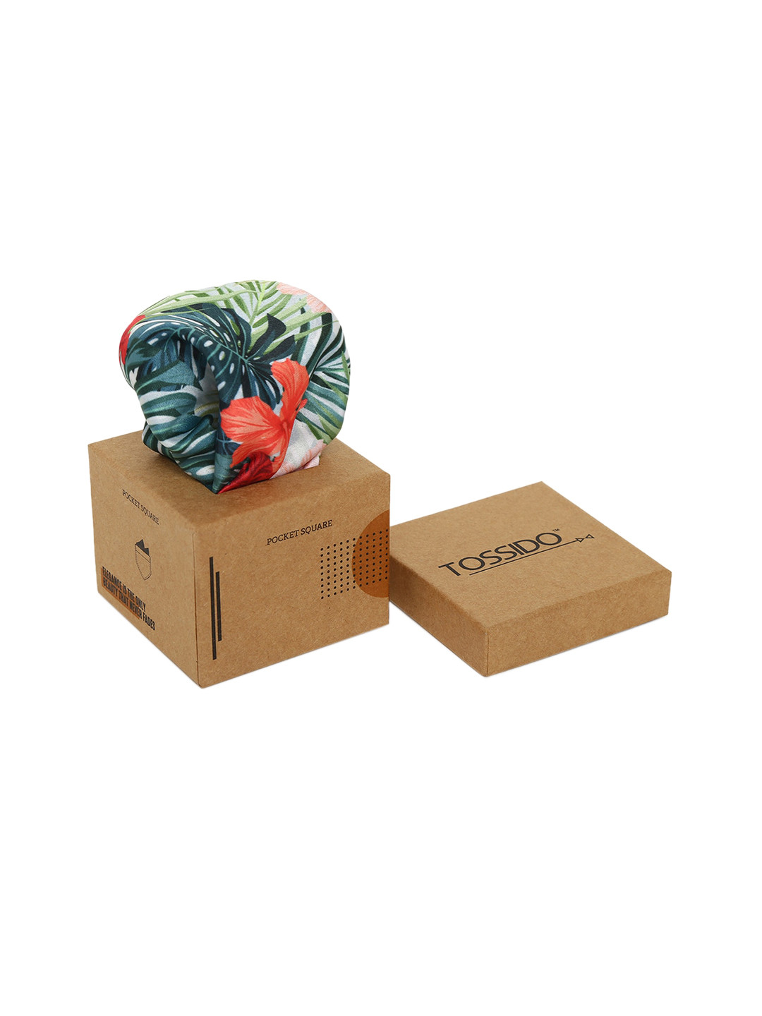 Tossido Men Green & Red Printed Tropical Pocket Square
