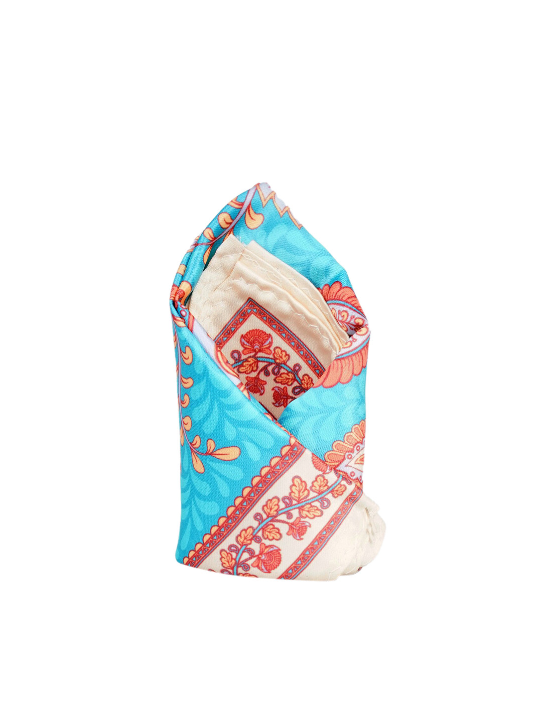 Tossido Men Turquoise-Blue & Orange Printed Pocket Square