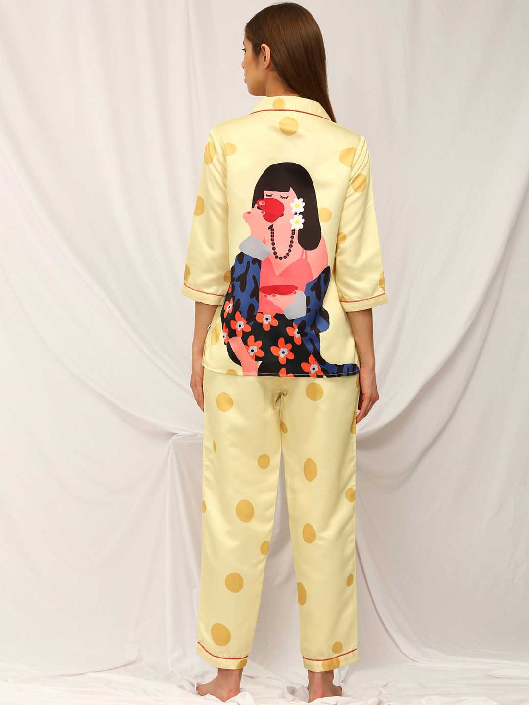Bannos Swagger Women Yellow & Pink Printed Night Suit