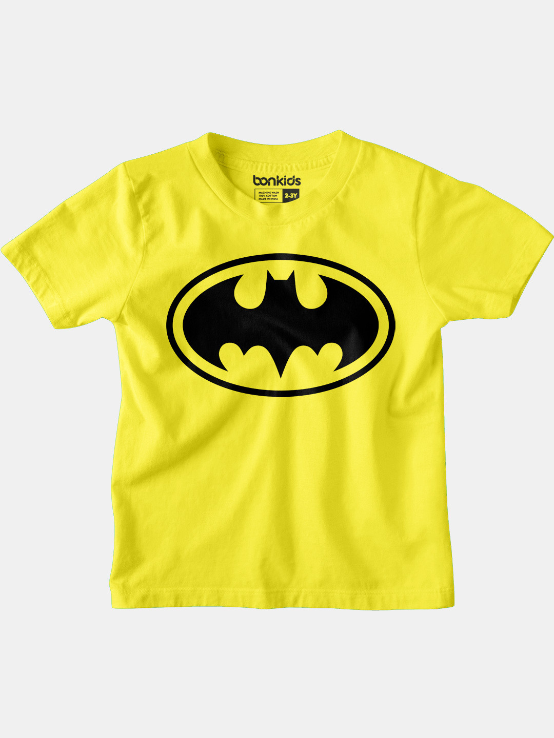 BonOrganik Boys Yellow Batman Logo Printed Pure Cotton T-shirt