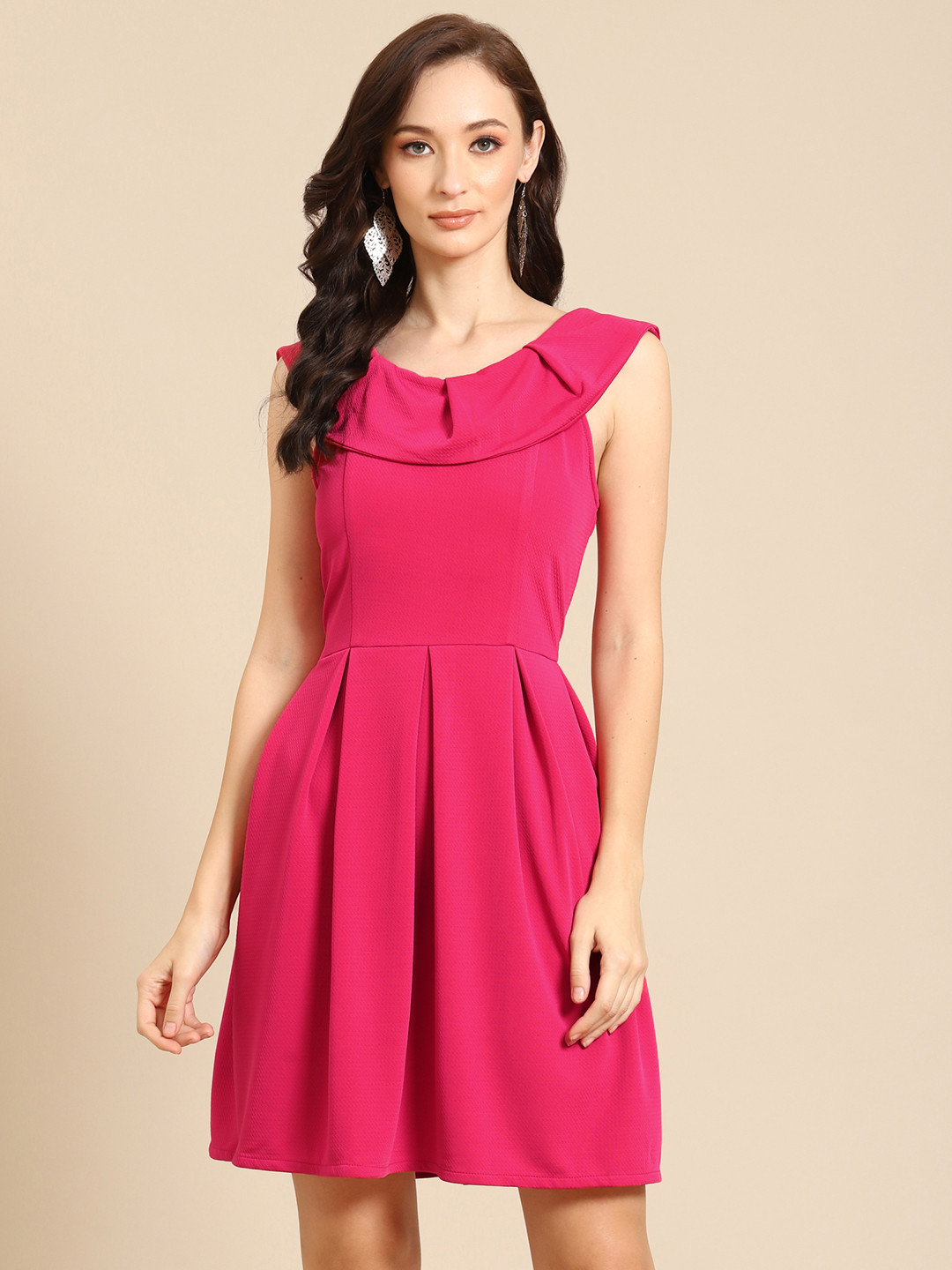 DODO & MOA Pink Pleated A-Line Dress