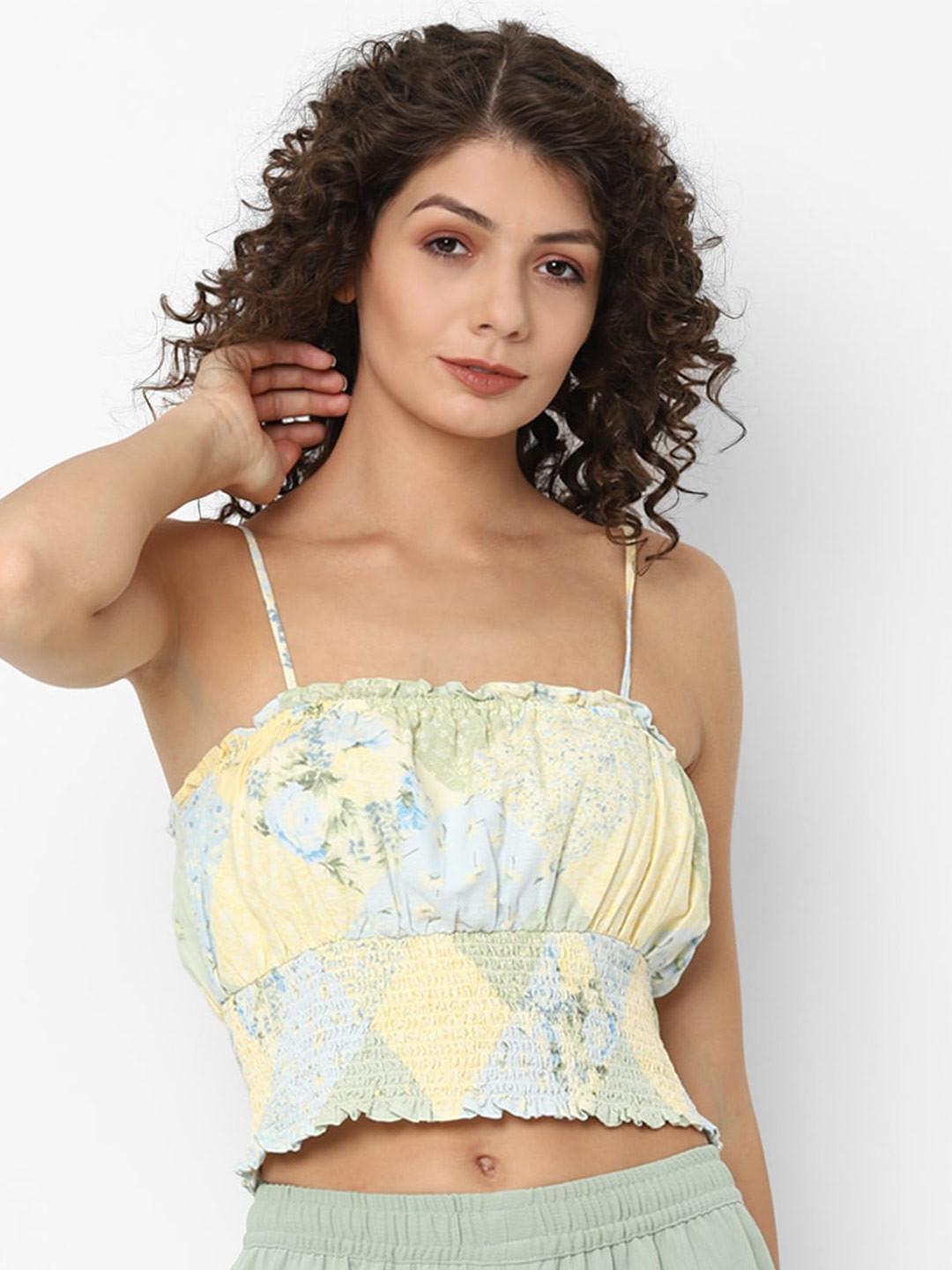 AMERICAN EAGLE OUTFITTERS Women Blue Floral Printed Peplum Crop Top