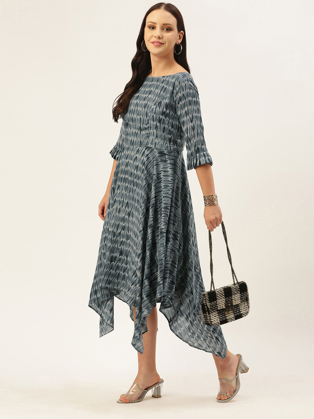 Ethnovog Grey A-Line Midi Dress
