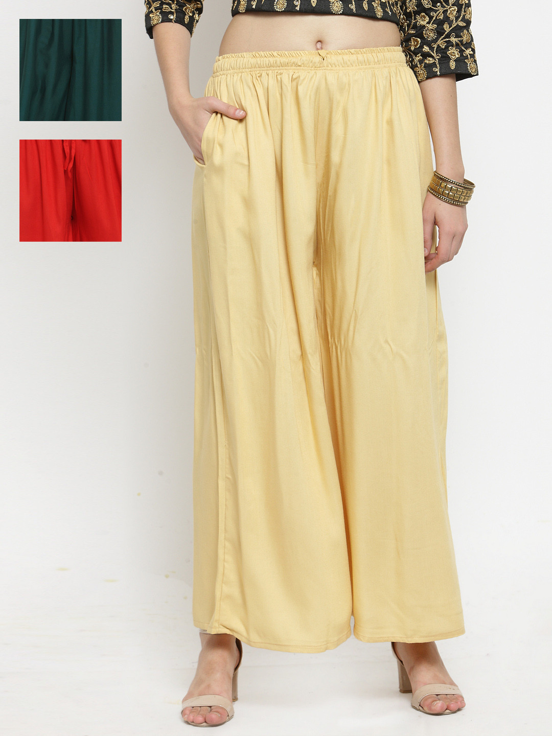 Clora Creation Women Pack Of 3 Flared Knitted Ethnic Sharara