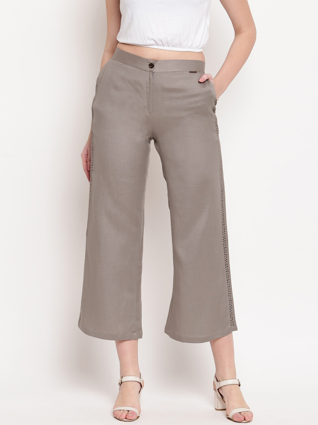 Kvsfab Women Grey Flared Culottes Trousers