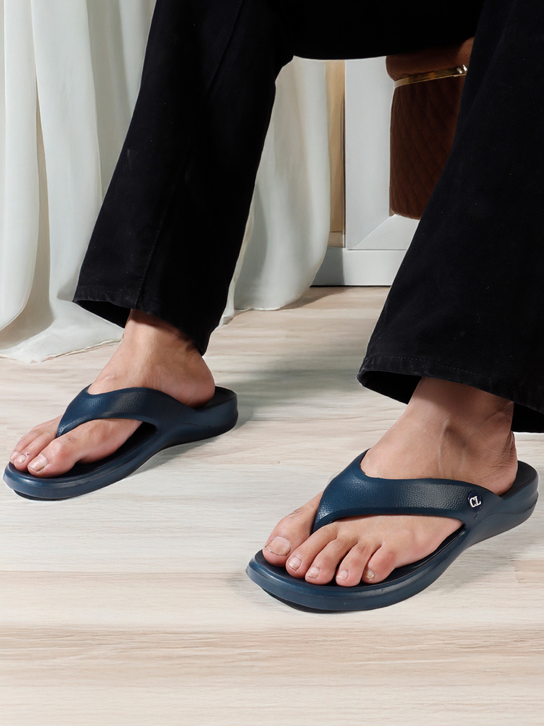 Carlton London Men Navy Blue Thong Flip-Flops