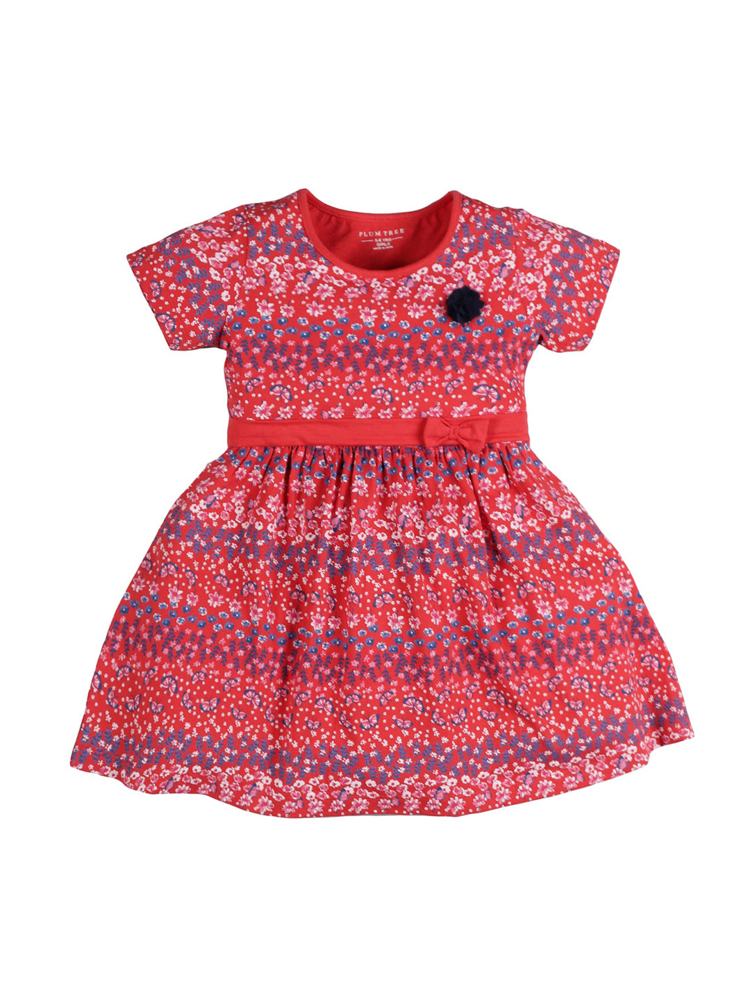 PLUM TREE Girls Red Floral Fit and Flare Dress