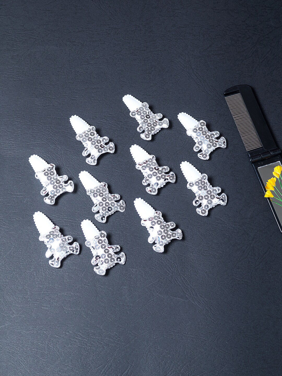 Golden Peacock Girls White & Silver-Toned Embellished Tic Tac Hair Clip