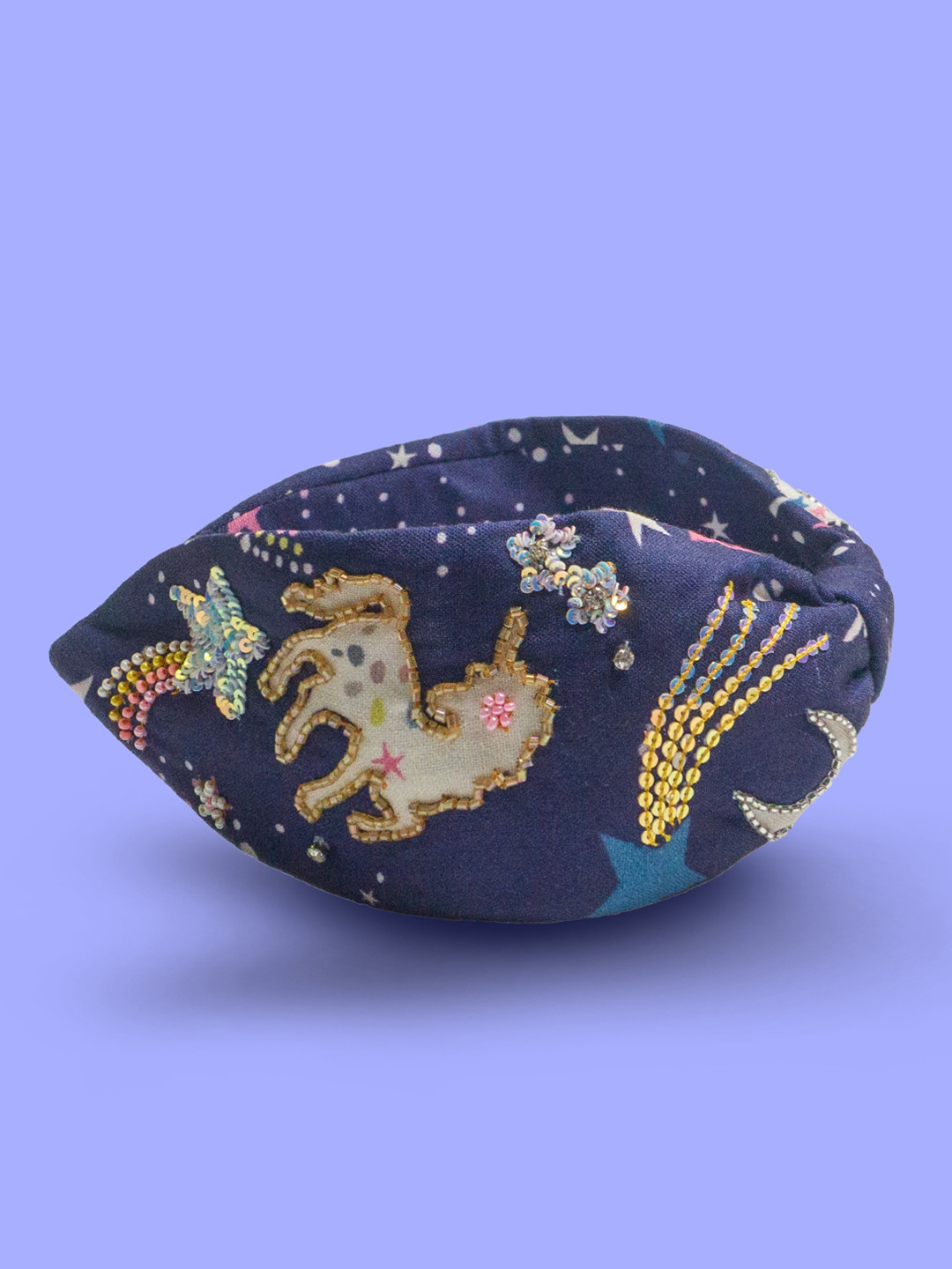 HAIR DRAMA CO. Women Glass Beads & Sequins Embellished Knotted Satin Headband