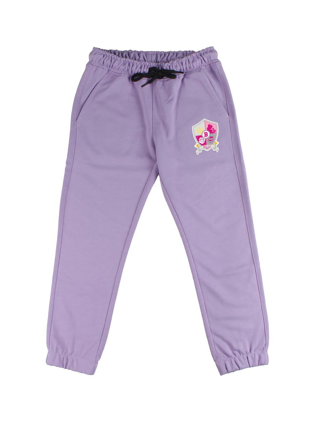Disney by Wear Your Mind Girls Purple Disney Princess Belle Printed Pure Cotton Joggers