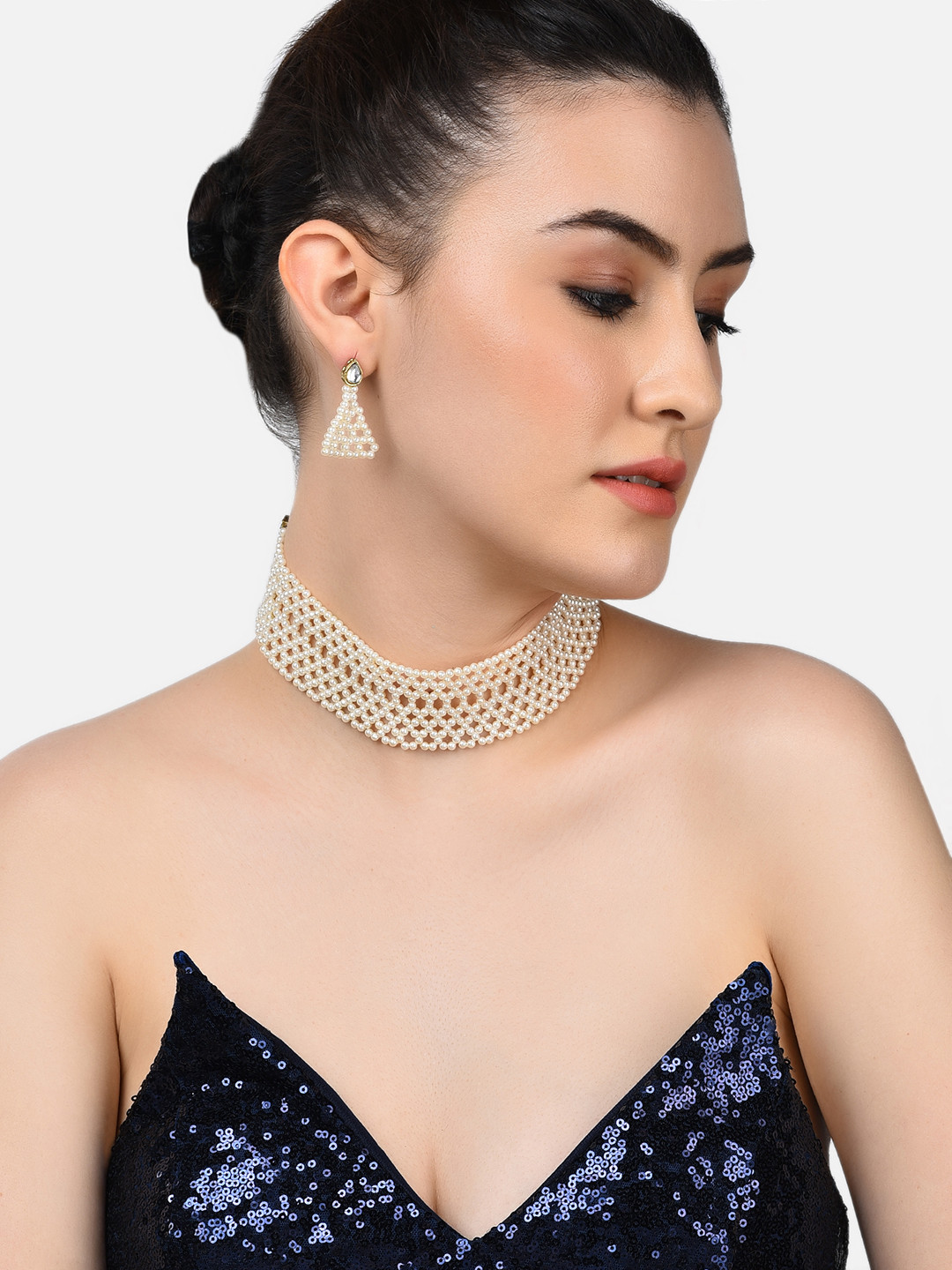 Zaveri Pearls Gold-Plated White Pearl Beaded Multi-stranded Jewellery Set