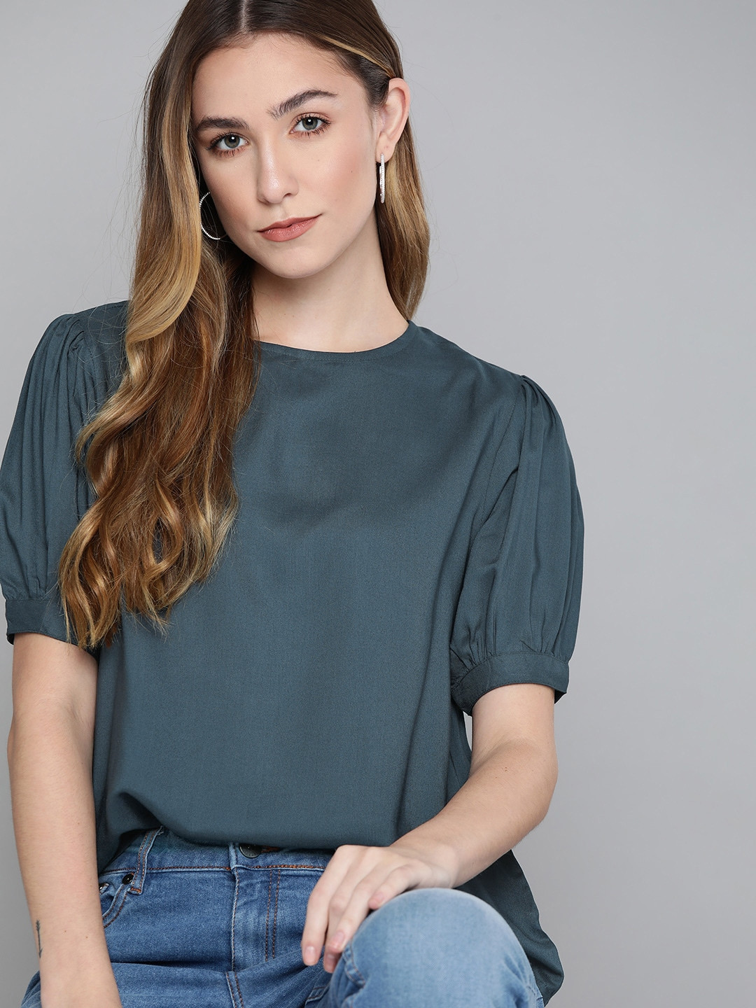 Chemistry Teal Blue Solid Regular Top