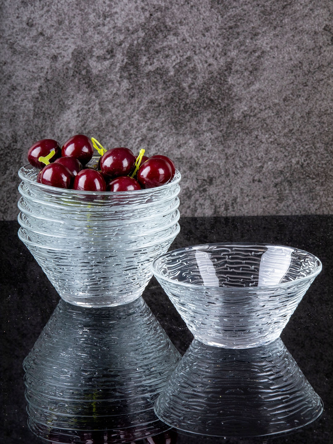 GOODHOMES Set Of 6 Transparent Textured Small Glass Serving Bowls