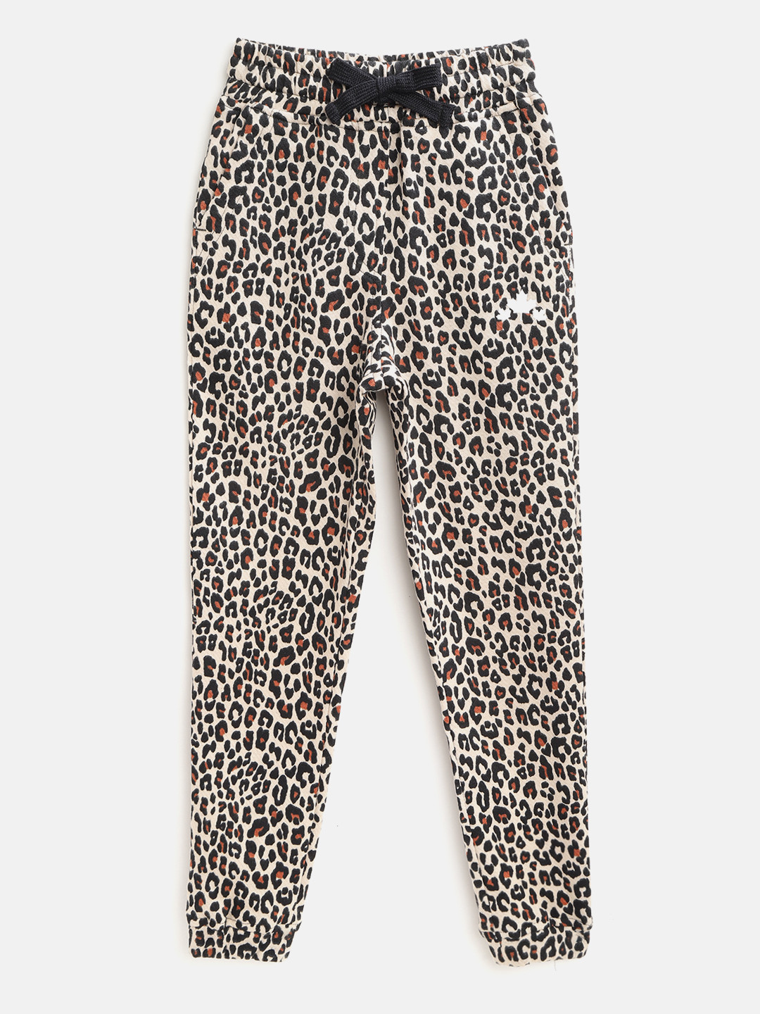 Rute Girls Beige & Black Leopard Print Pure Cotton Joggers