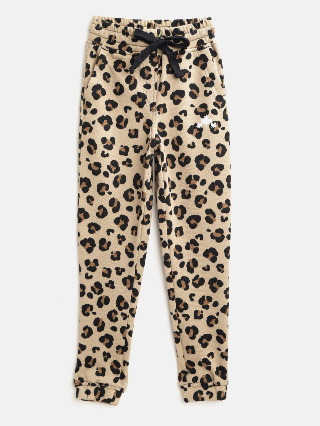 Rute Girls Beige & Black Leopard Print Pure Cotton Joggers