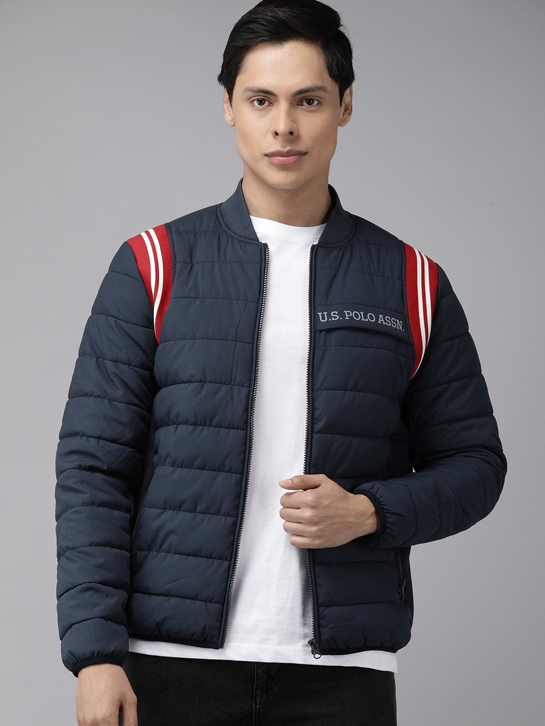 U S Polo Assn Men Navy Blue Solid Padded Jacket