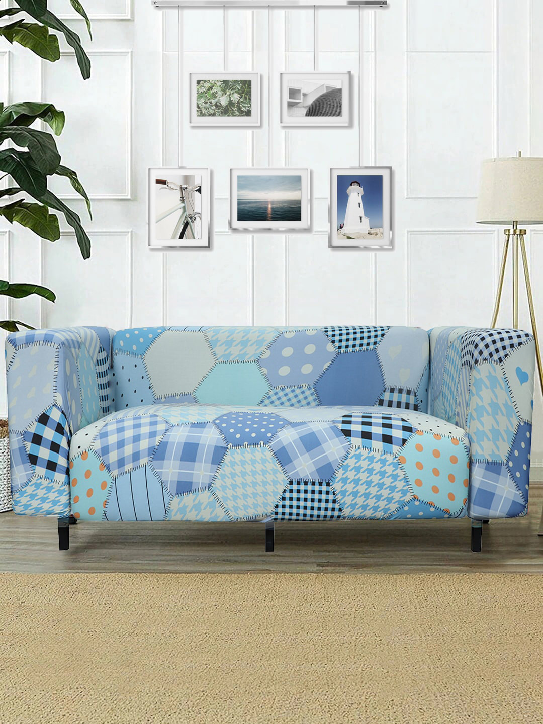 HOUSE OF QUIRK Blue Printed Sofa Cover