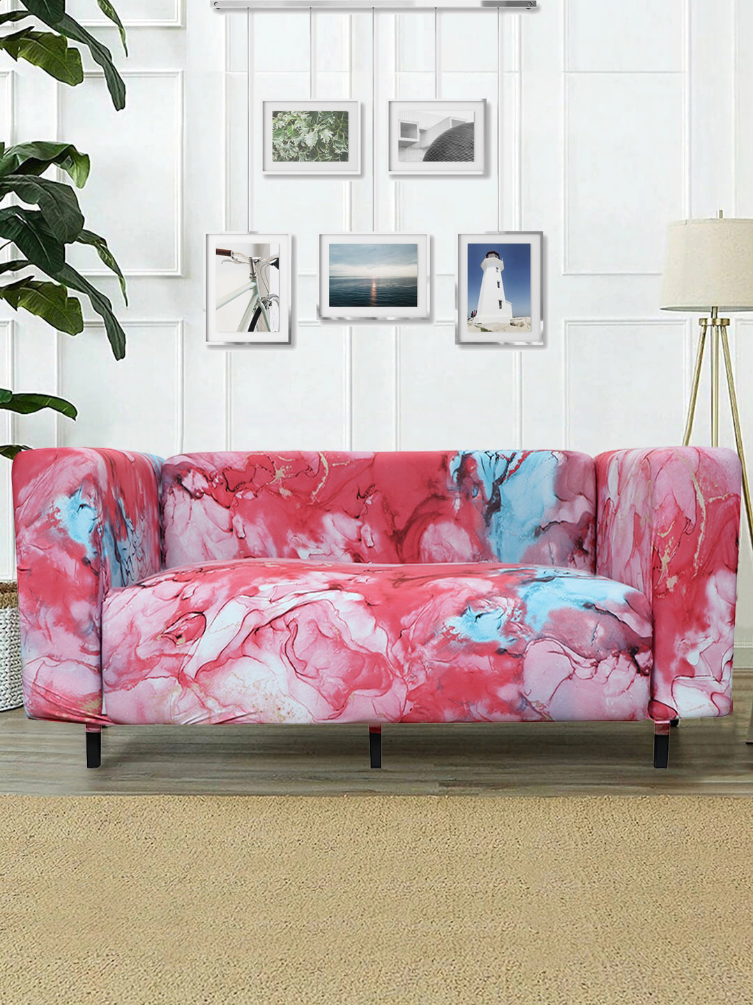 HOUSE OF QUIRK Pink & Blue Printed Sofa Cover