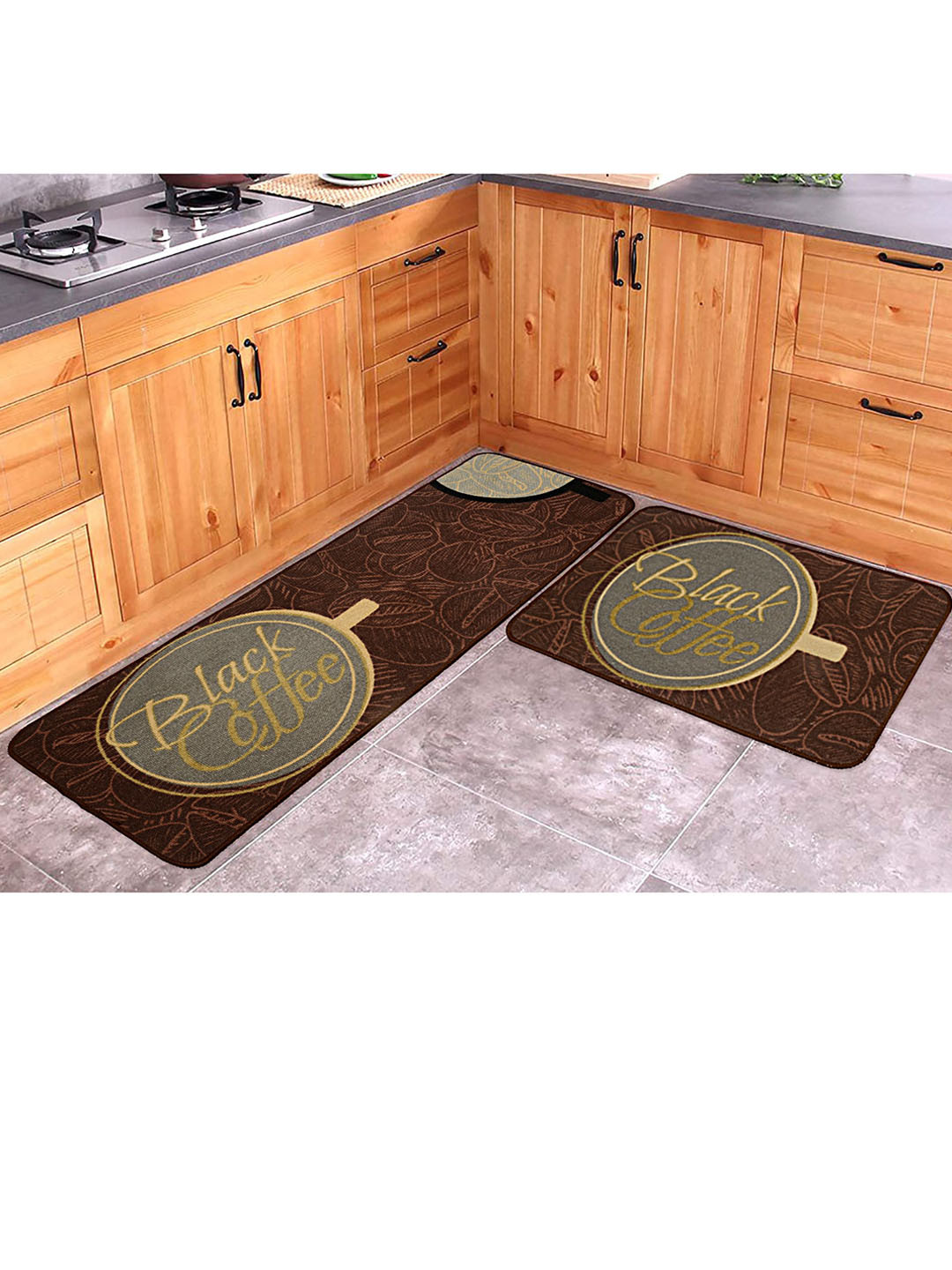 Saral Home Coffee Set Of 2 Brown 1480 GSM Kitchen Mats