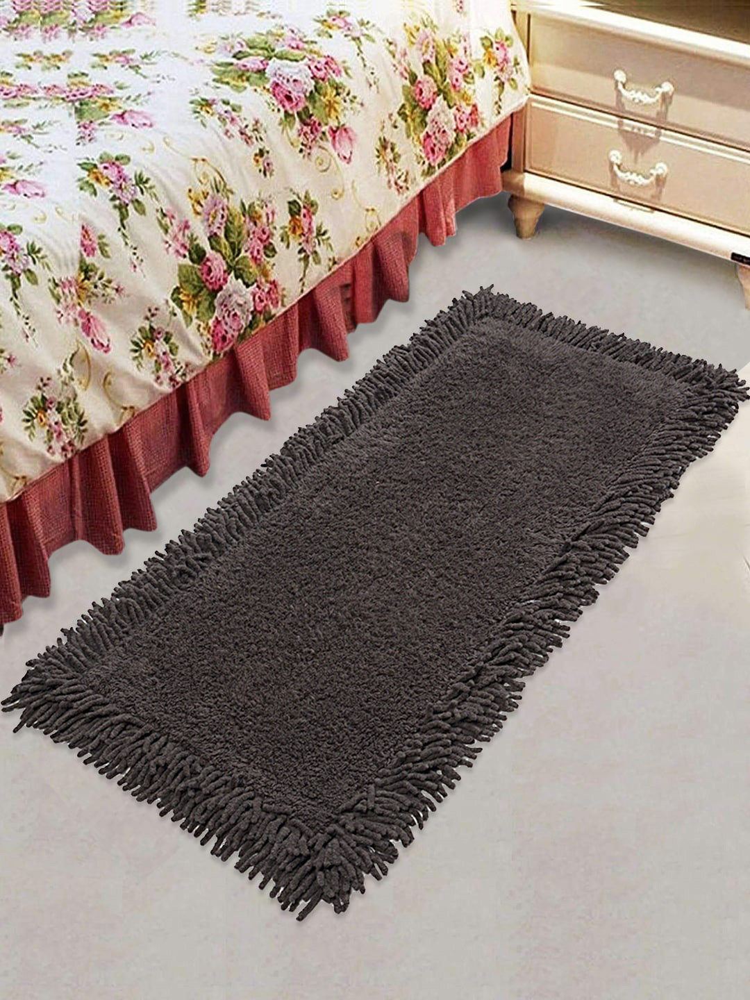 Saral Home Grey Solid Shaggy Floor Runner
