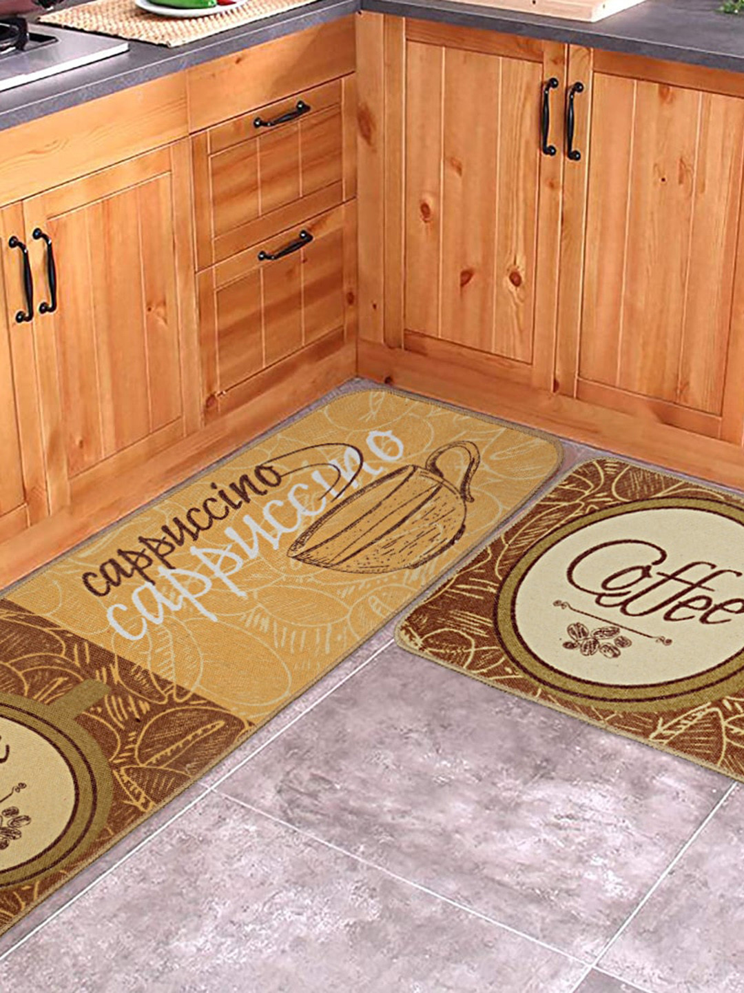 Saral Home Brown Printed Set of Floor Runner & Mat