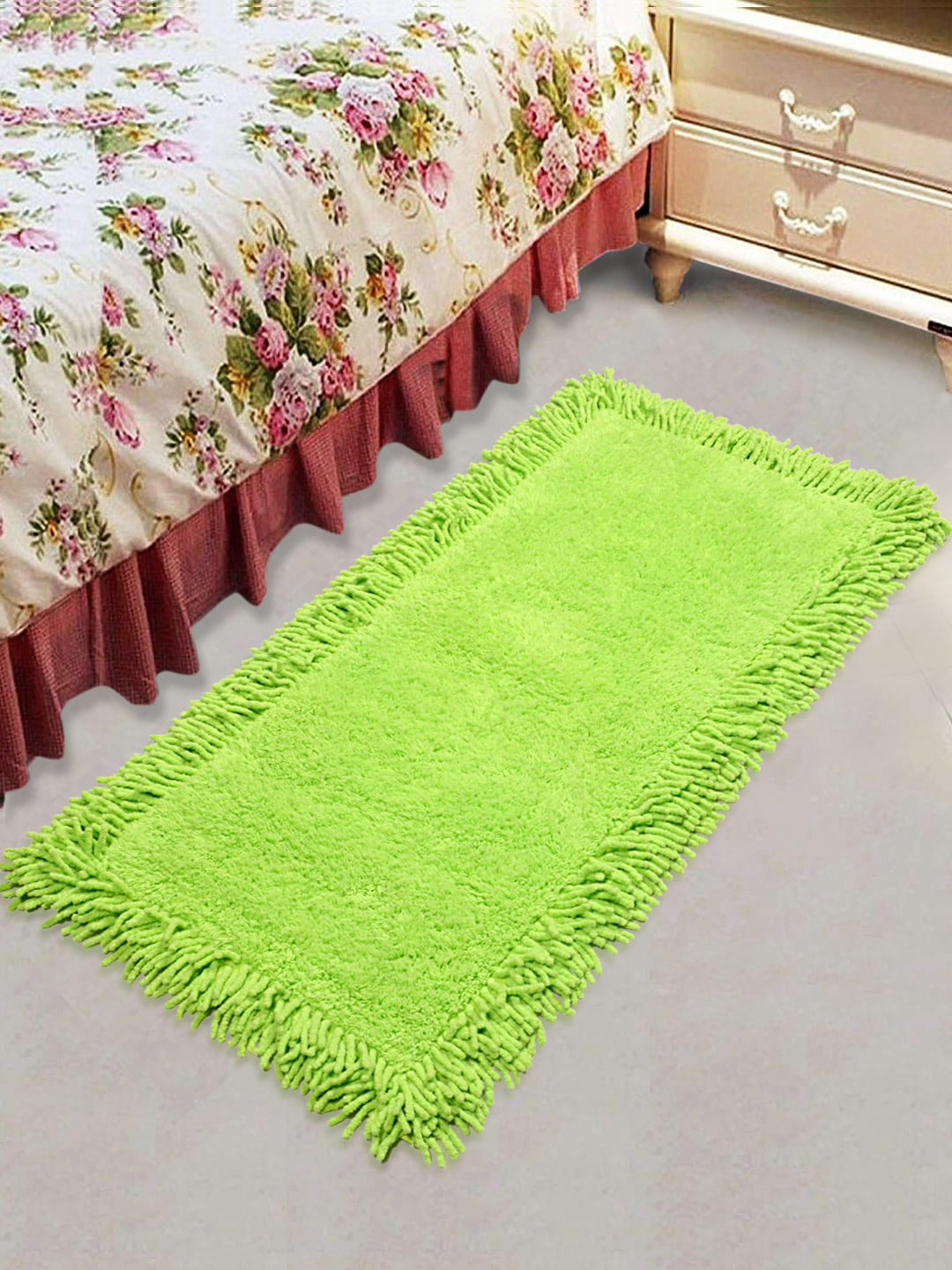 Saral Home Green Cotton Shaggy Runner