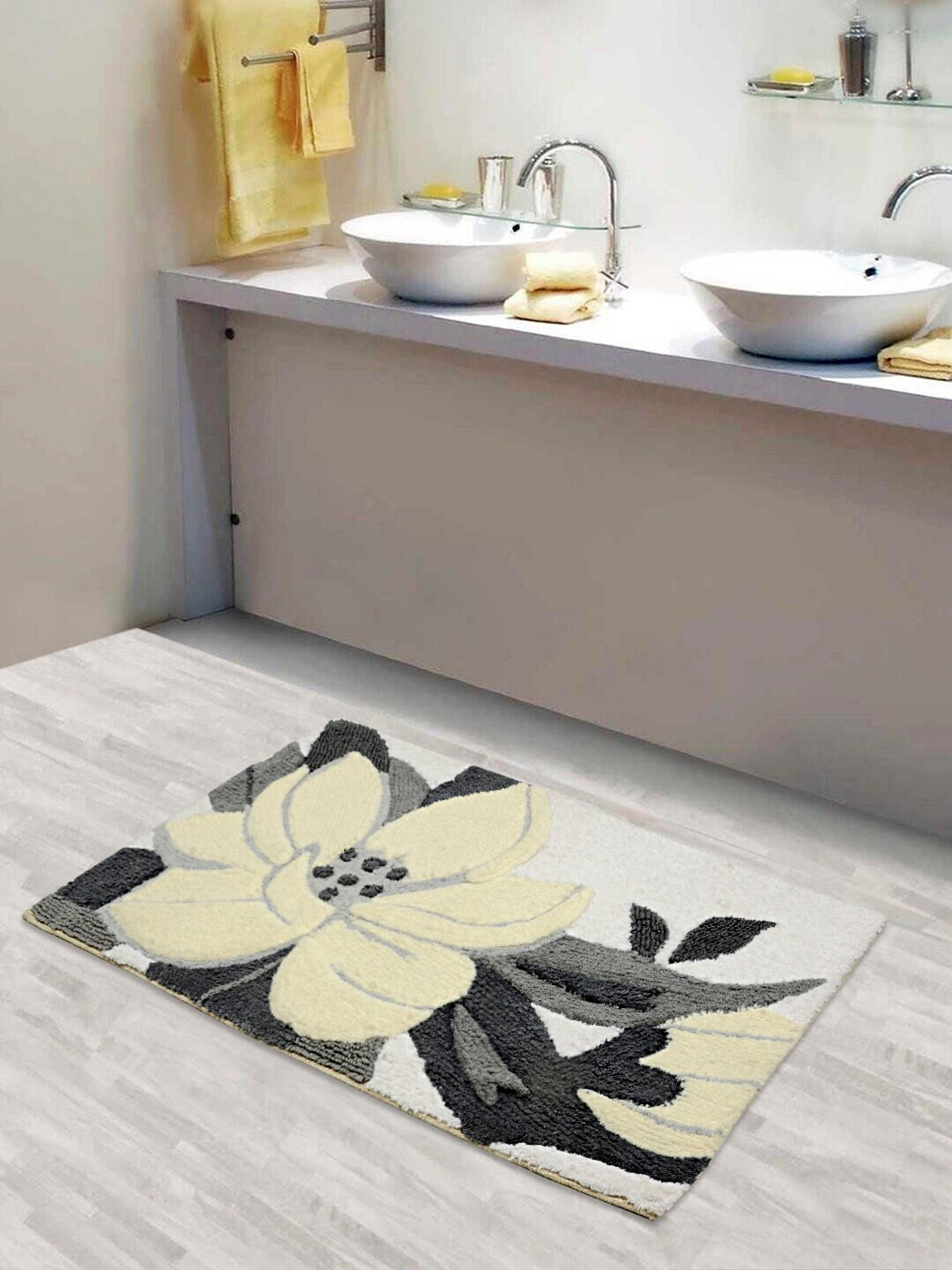 Saral Home Grey & Beige Premium Cotton Bath Mat