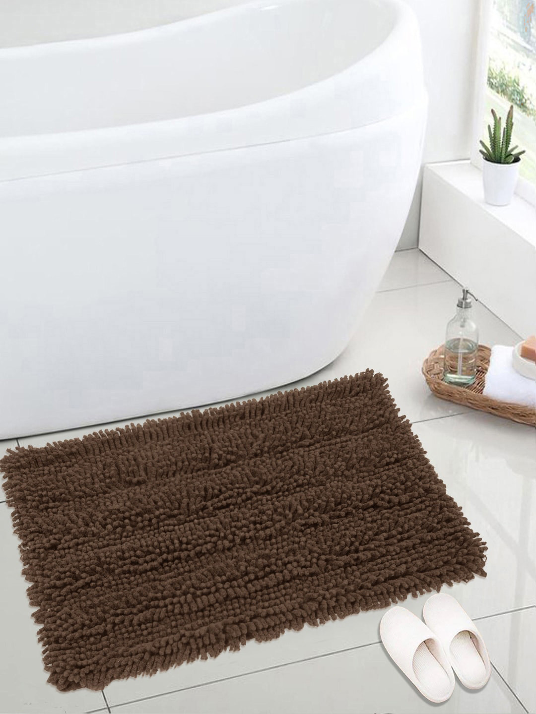 Saral Home Brown 1666 GSM Cotton Shaggy Mat
