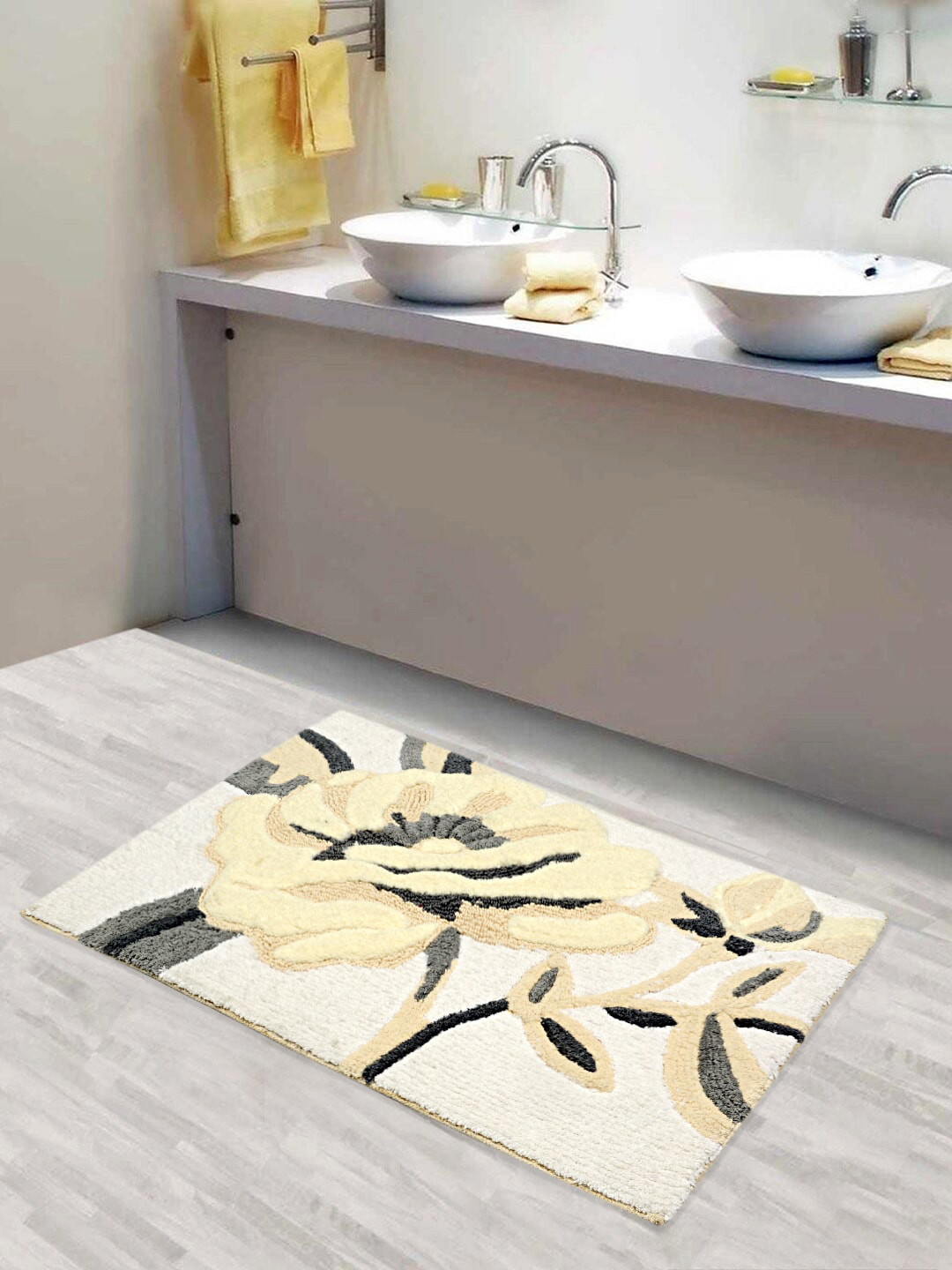 Saral Home Grey & Beige Premium Cotton Bath Mat