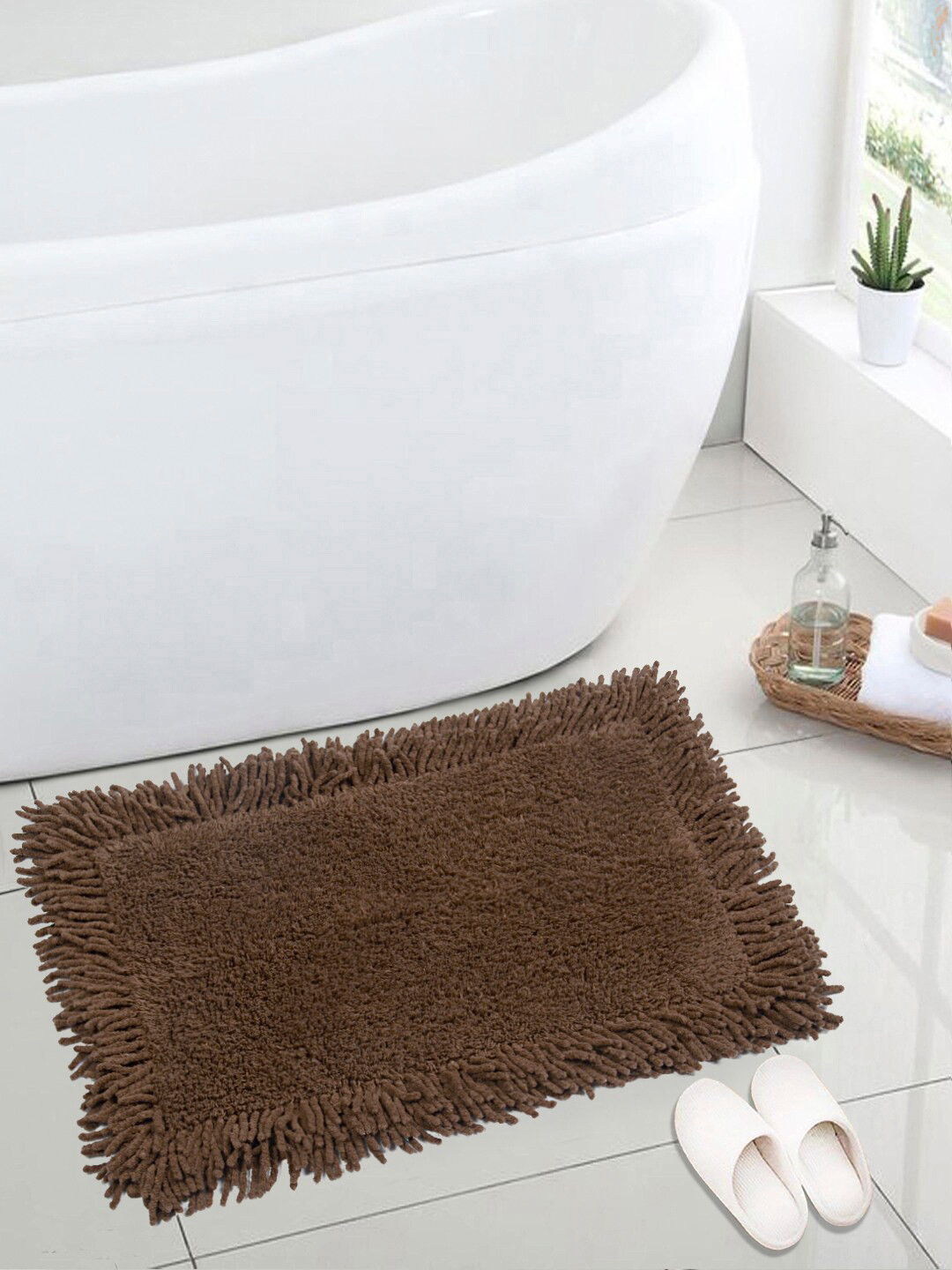 Saral Home Brown 1666 GSM Cotton Shaggy Mat