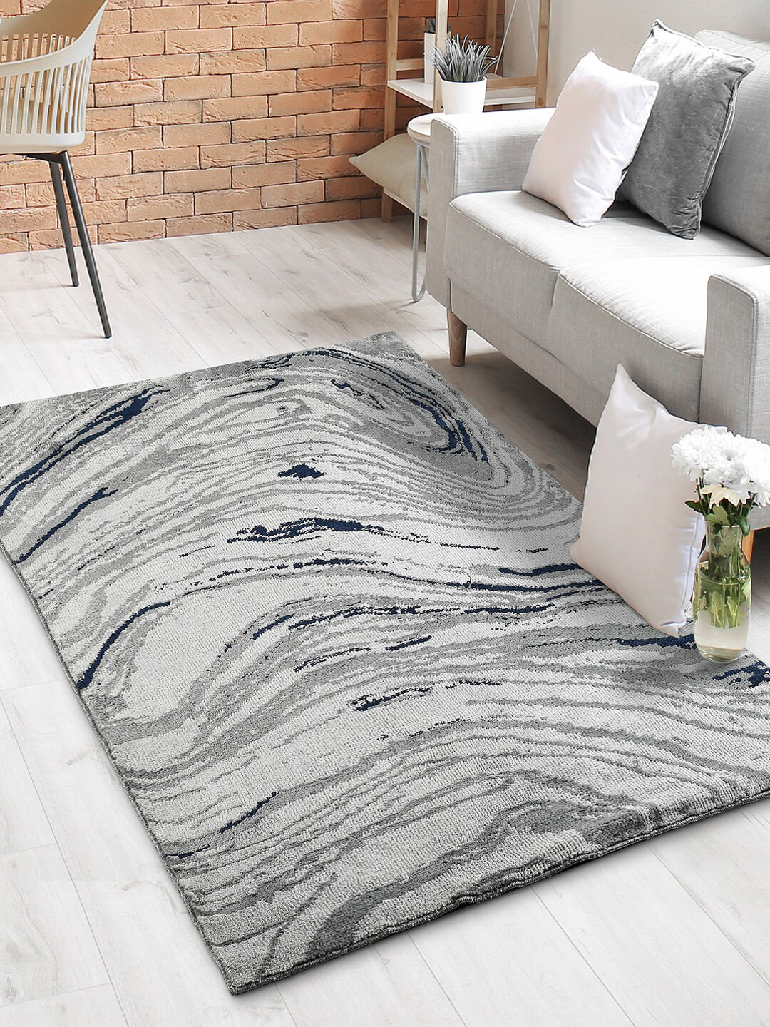 Saral Home Grey Printed Floor Carpet