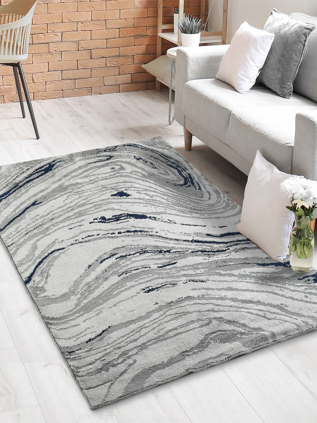 Saral Home Grey Self Design Cotton Carpet