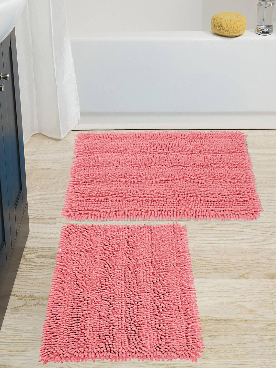 Saral Home Pink Set of 2 1666 GSM Cotton Shaggy Mat