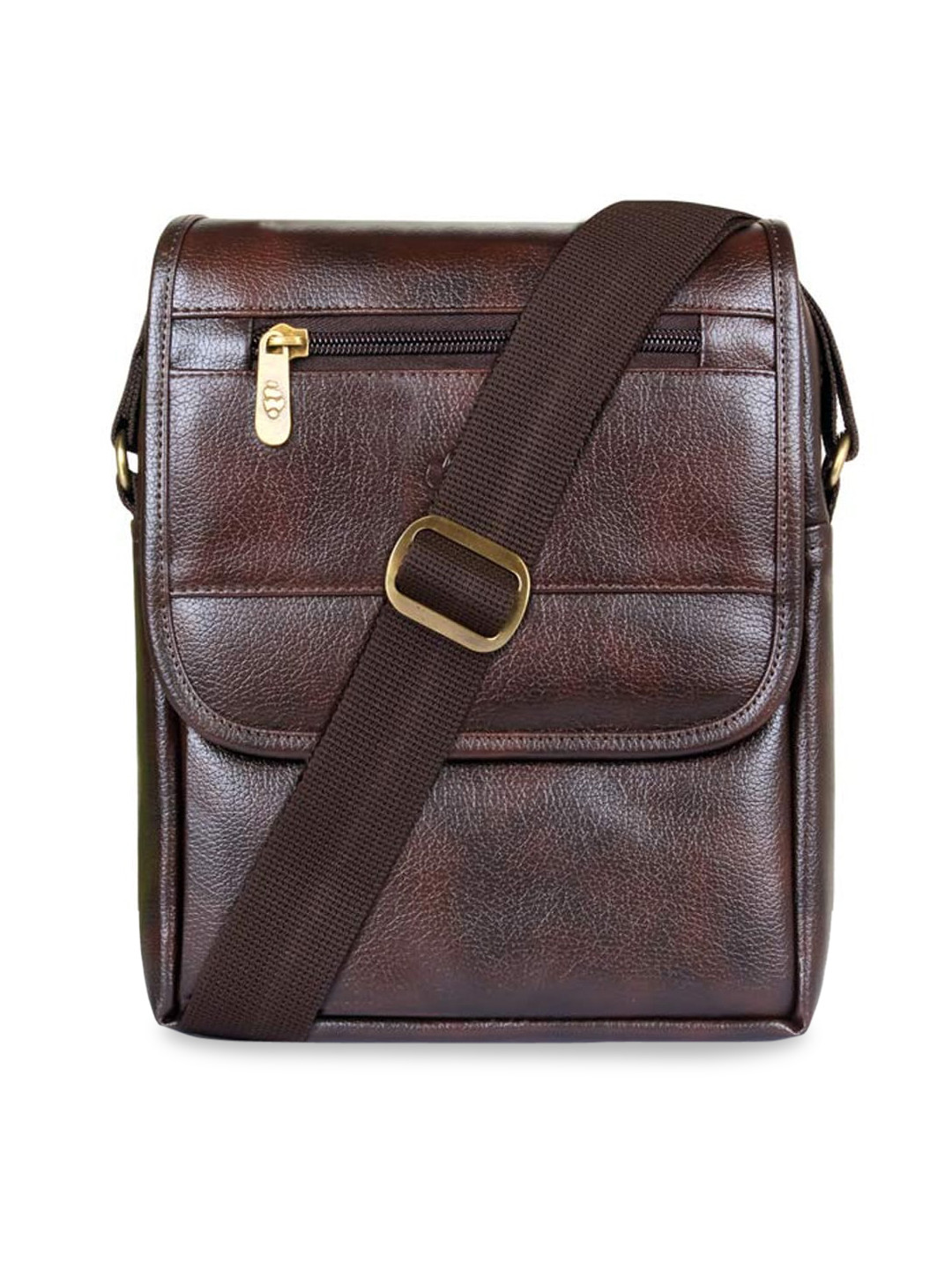THE CLOWNFISH Primo Brown Leather Structured Sling Bag
