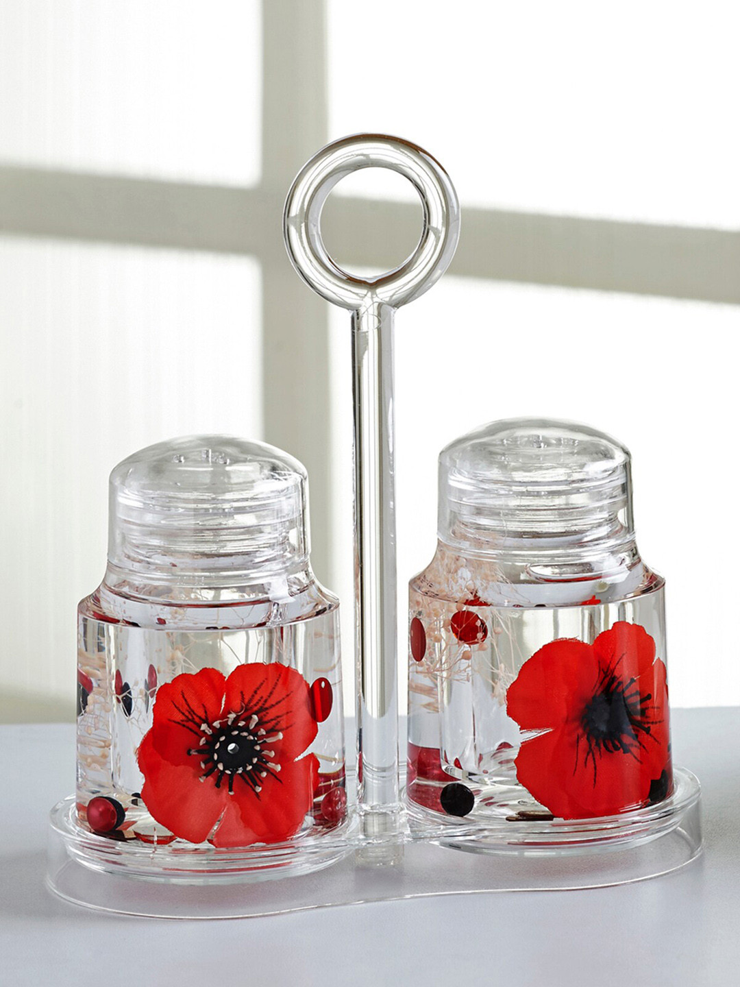 OBSESSIONS Red & Transparent Printed Acrylic Salt and Pepper Shaker