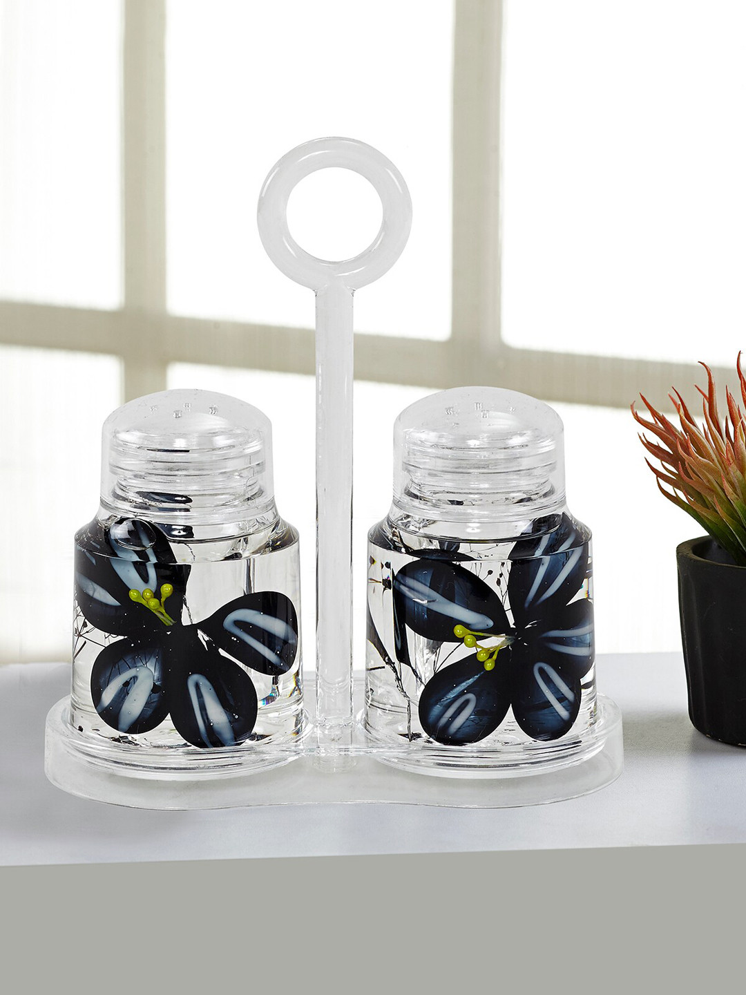 OBSESSIONS Transparent & Black Acrylic Pepper Salt Shakers