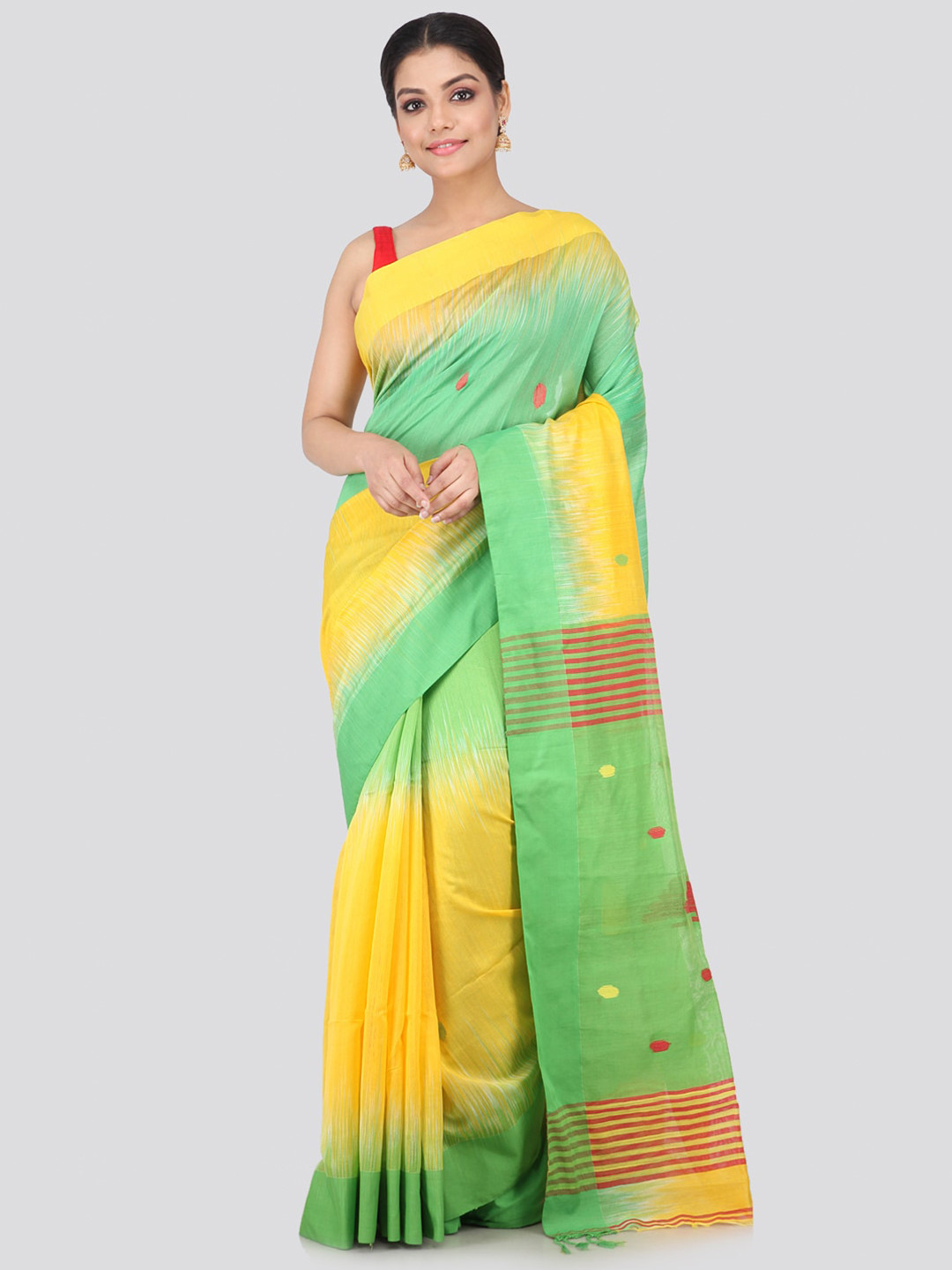 PinkLoom Yellow & Green Woven Design Saree
