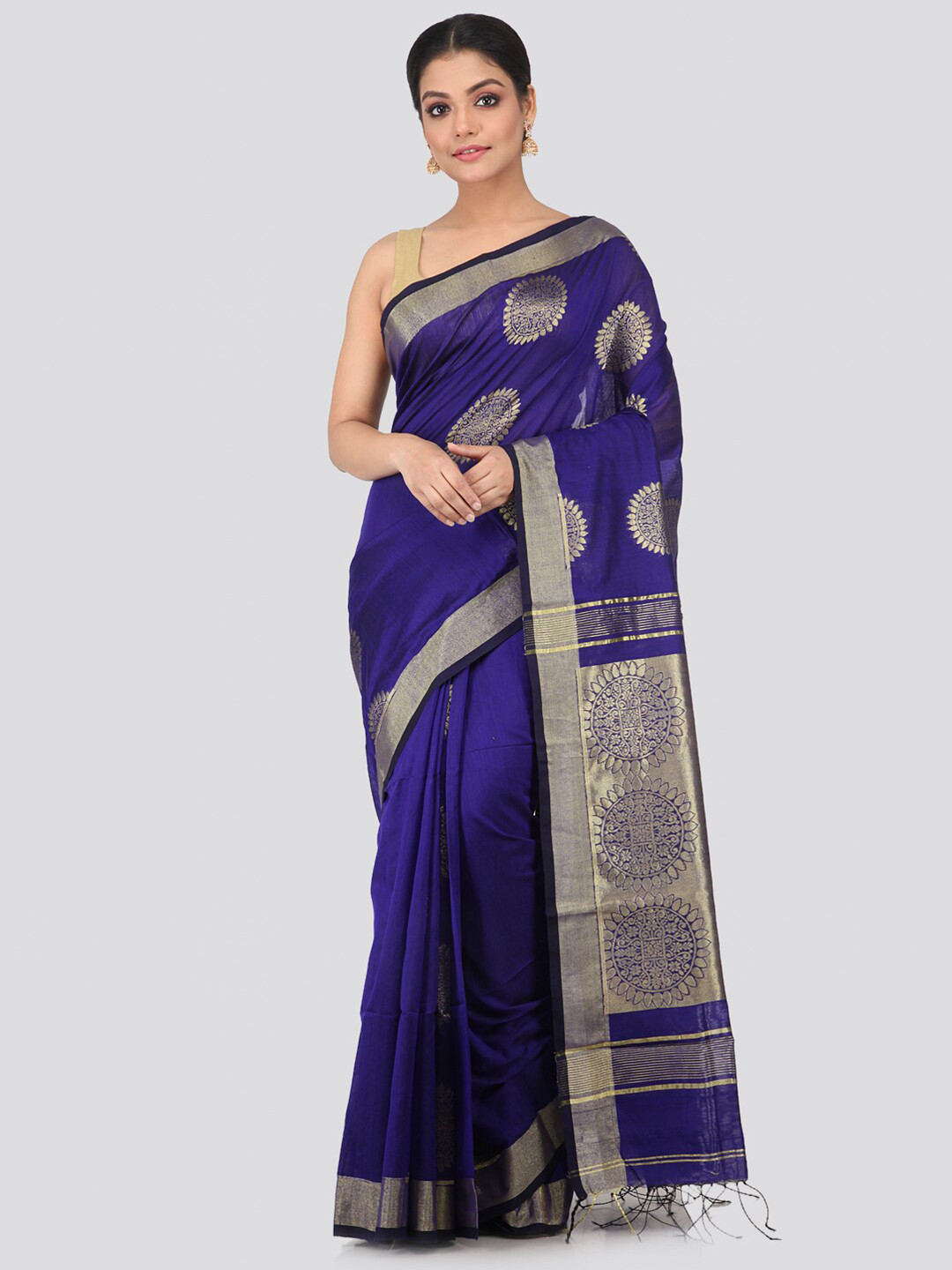 PinkLoom Blue & Grey Ethnic Motifs Sustainable Saree