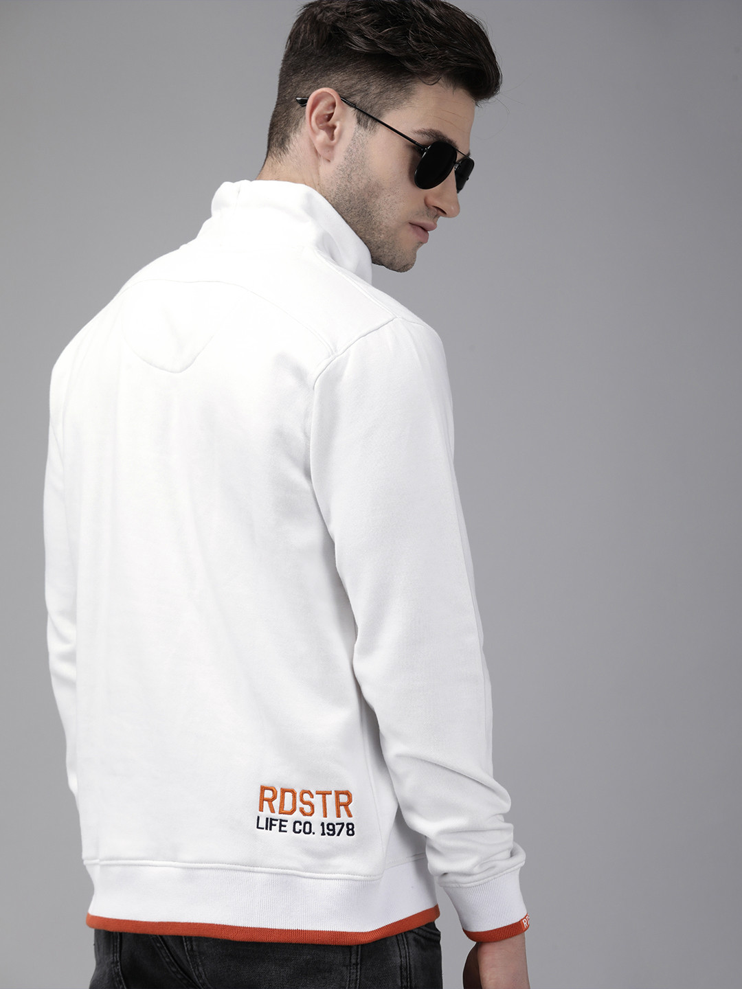 Roadster Men White Solid High-Neck Pullover Sweatshirt