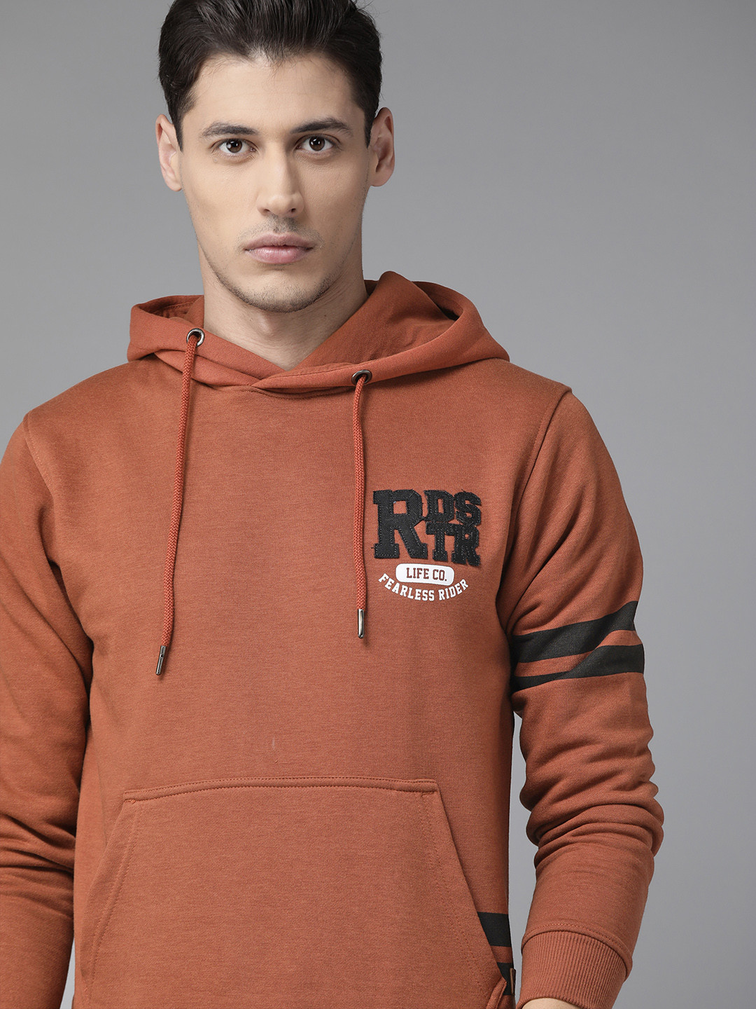 Roadster Men Rust Hooded Sweatshirt