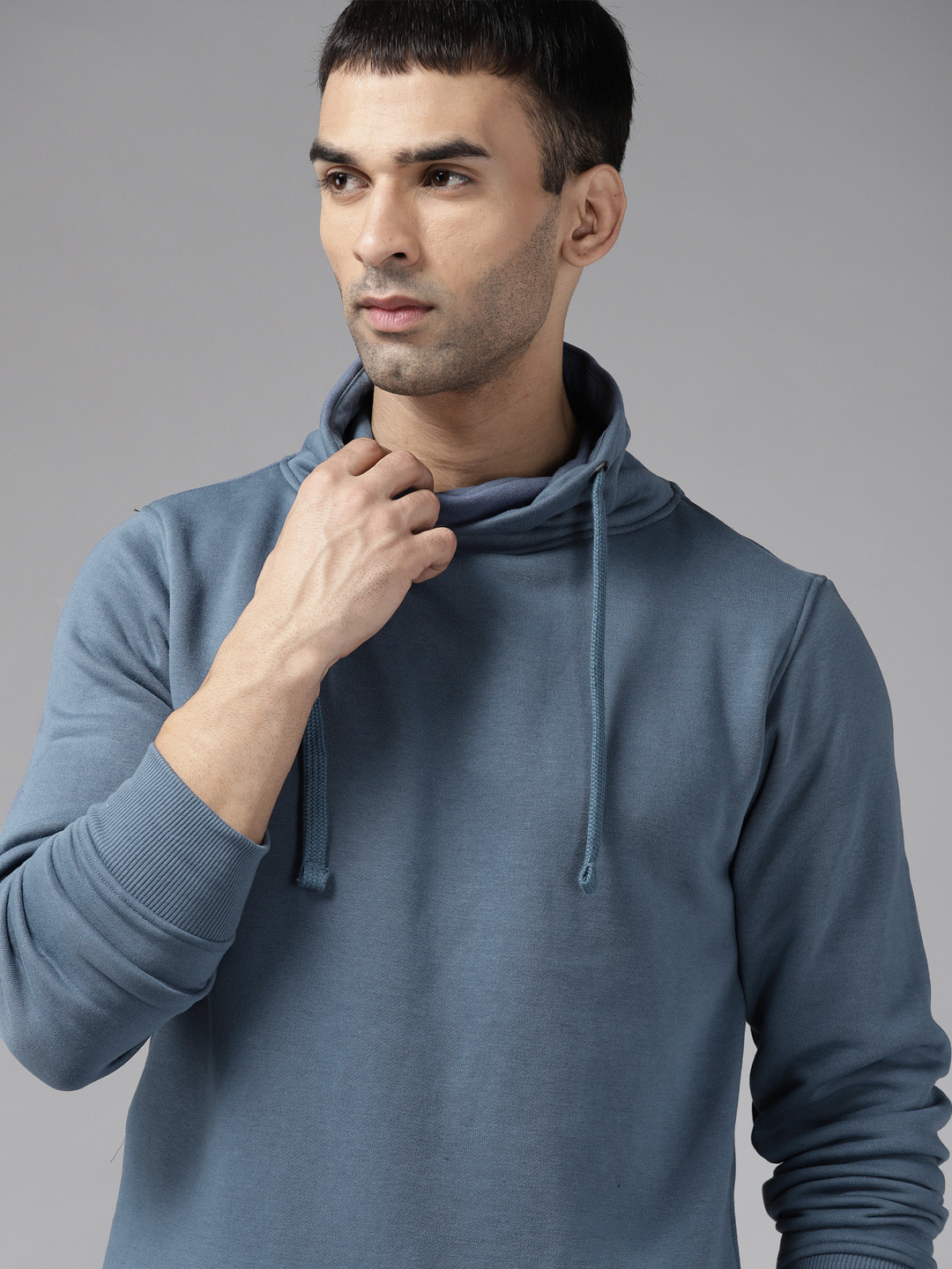 Roadster Men Teal Blue Cowl Neck Sweatshirt