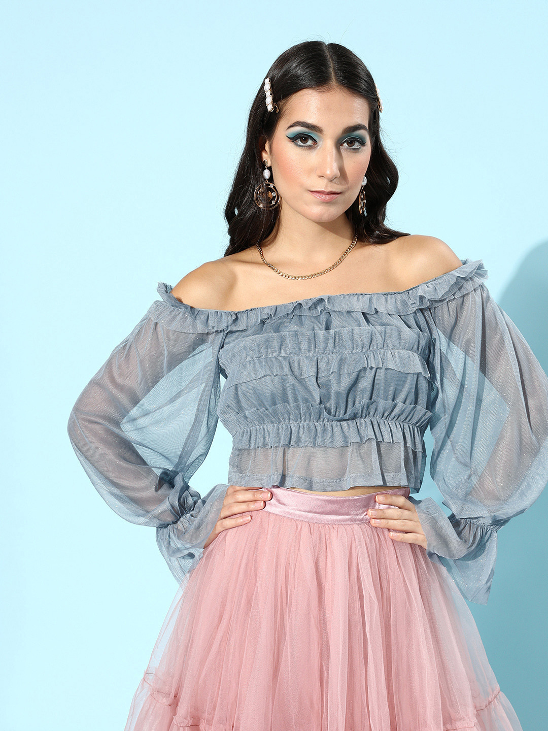 SASSAFRAS Women Stunning Blue Shimmer Top