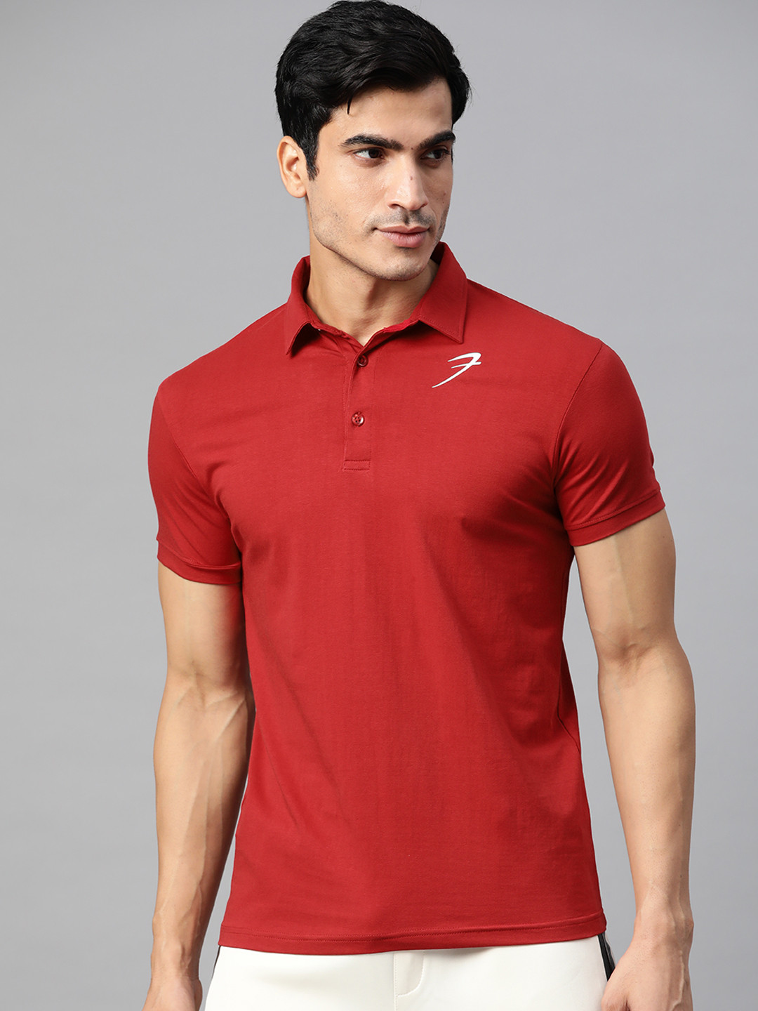 FUAARK Men Maroon Polo Collar Slim Fit Training or Gym T-shirt