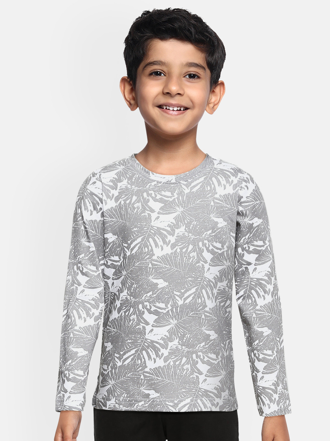 Urbano Juniors Boys White & Grey Floral Printed Slim Fit Outdoor T-shirt