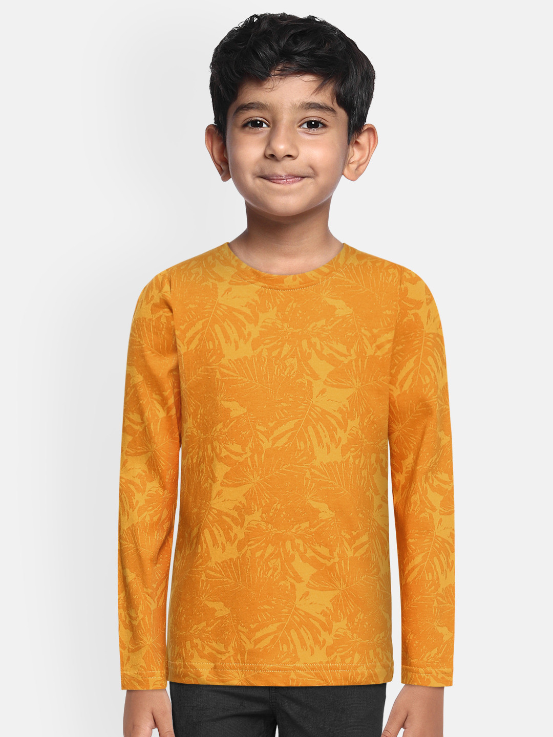Urbano Juniors Cotton Floral Round Neck Long Sleeves Slim Fit T-shirt