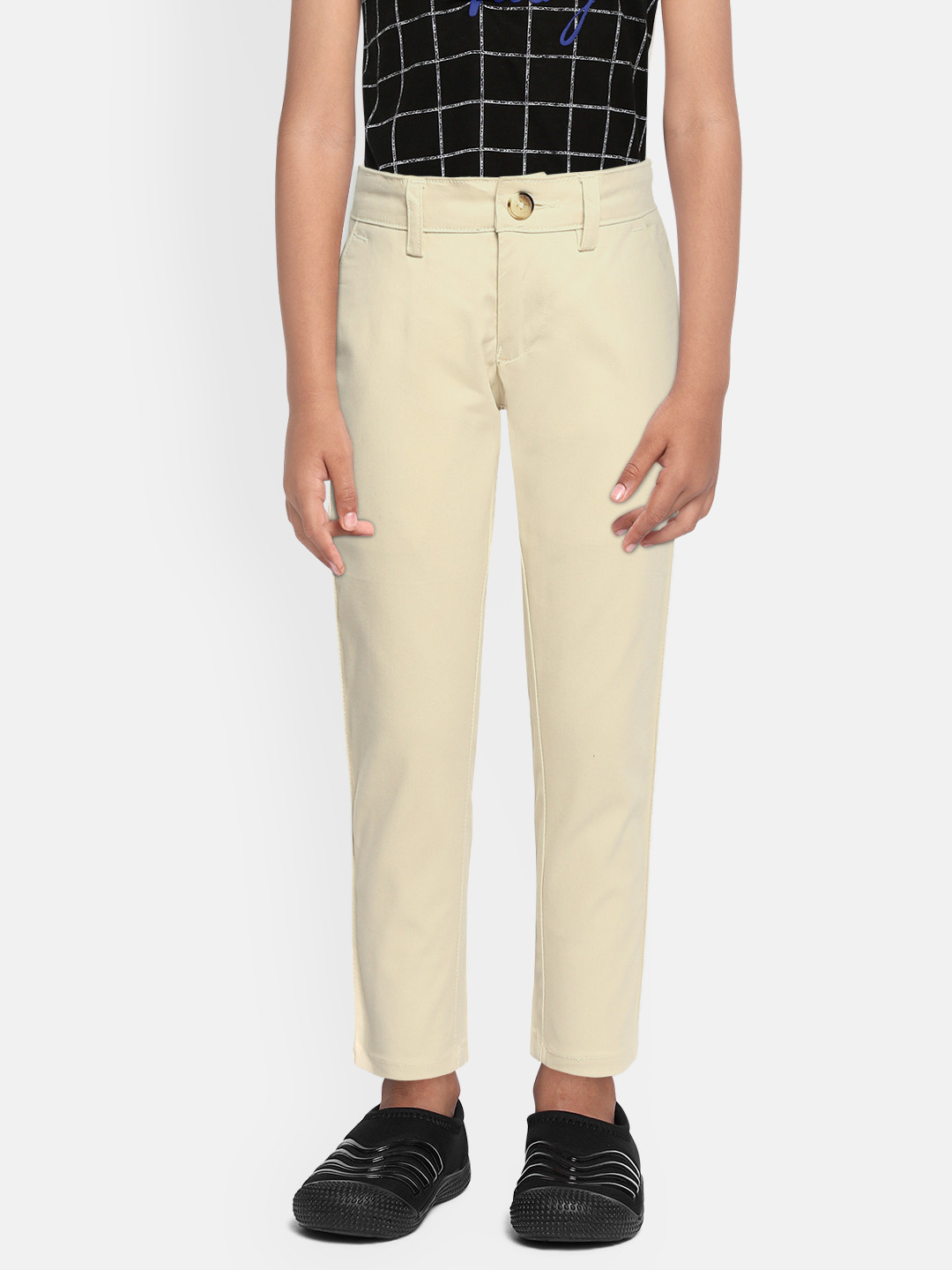 Urbano Juniors Boys Cream-Coloured Slim Fit Chinos Trousers