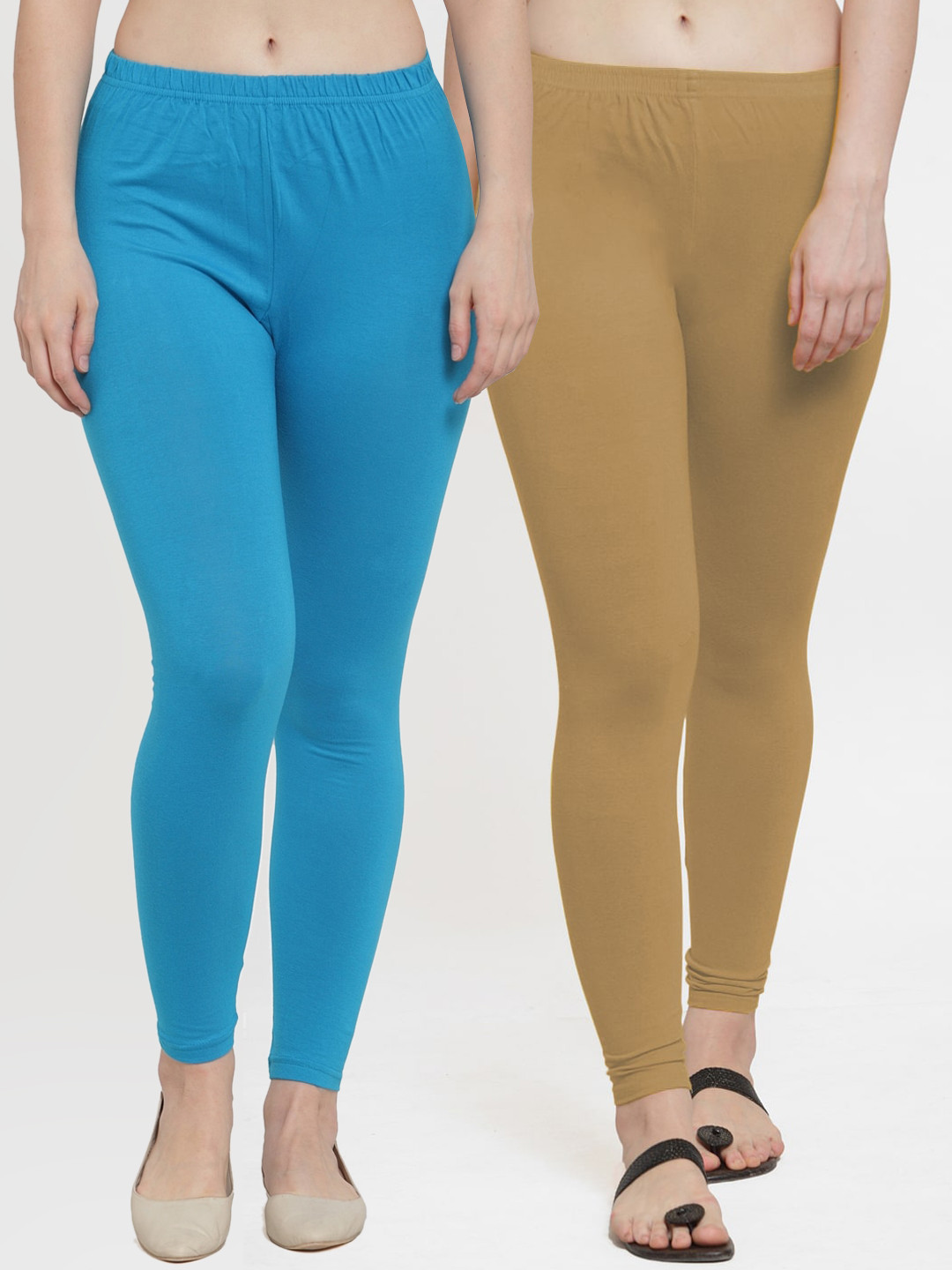 GracIt Women Blue & Dark Skin Cotton Lycra Leggings - Pack of 2