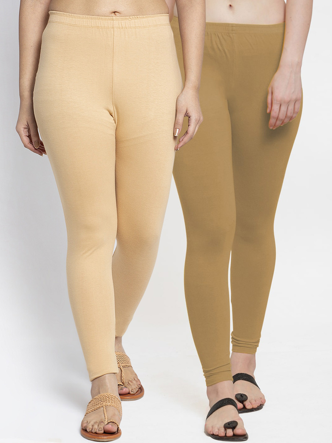 Gracit Women Pack of 2 Beige & Brown Solid Ankle Length Cotton Leggings