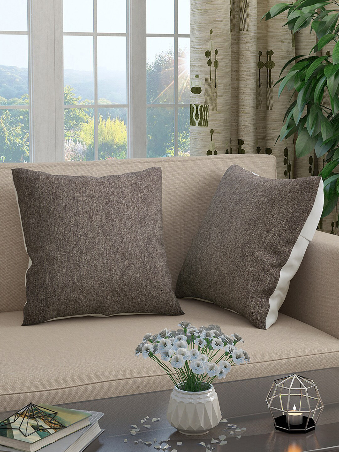 Story@home Criss Cross Polyester Washable 2 Pcs Square Cushion Covers - 15.7 x 15.7 In