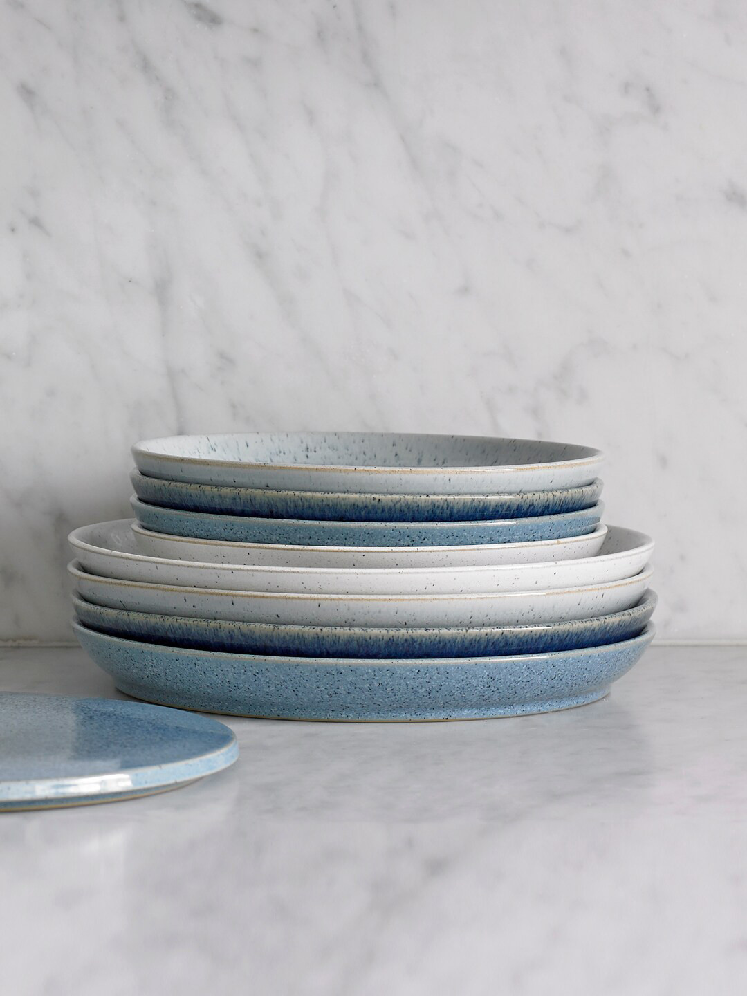 Denby White & Blue Pebble Medium Coupe Plate